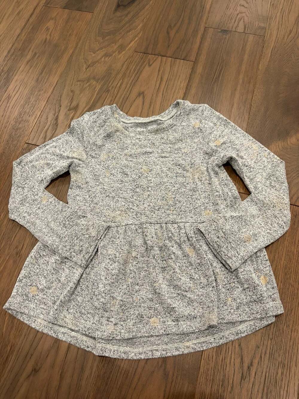 Mudd Girls Gray Gold Polka Dot Long Sleeve Peplum Top Size 7